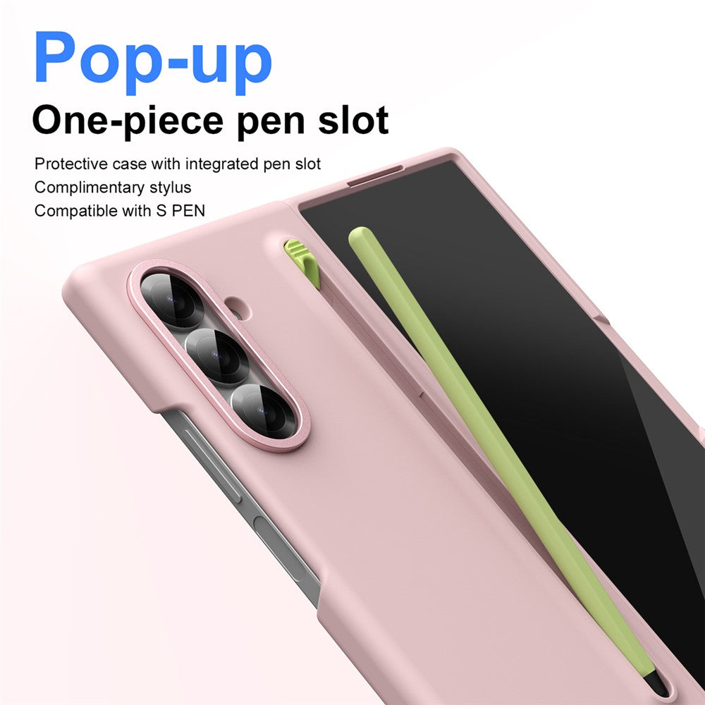For Samsung Galaxy Z Fold7 5G Case Hard PC Phone Cover with Tempered Glass Film and Stylus - Pink