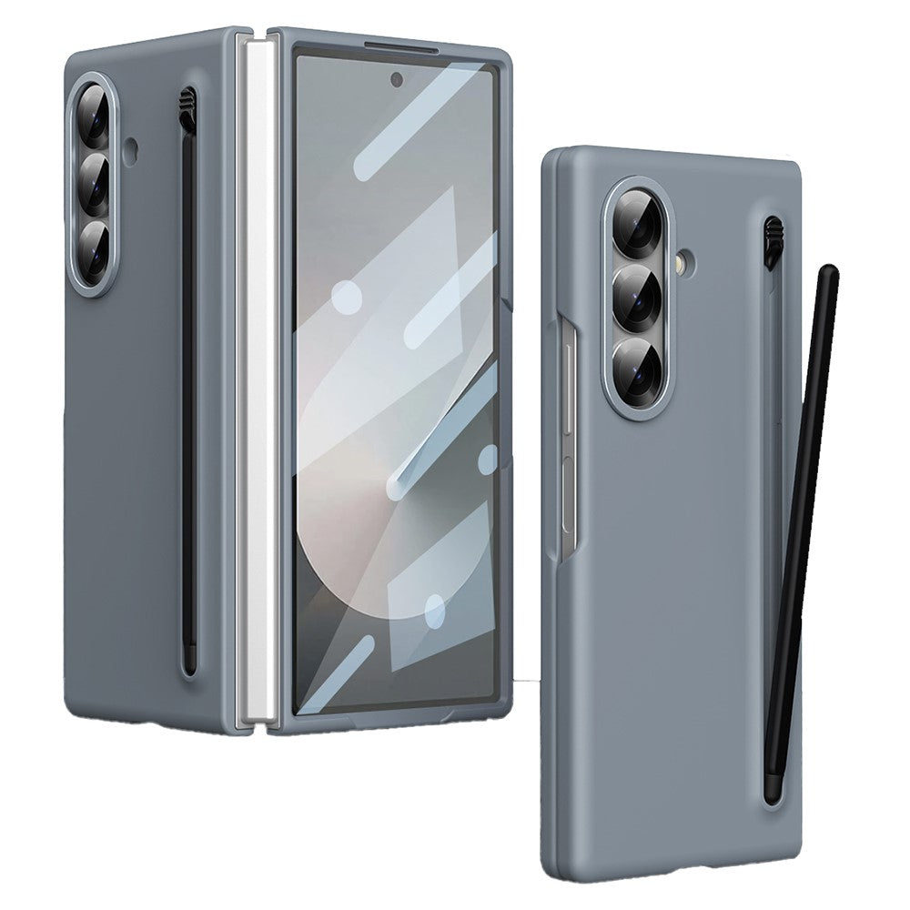 For Samsung Galaxy Z Fold7 5G Case Hard PC Phone Cover with Tempered Glass Film and Stylus - Titanium Grey