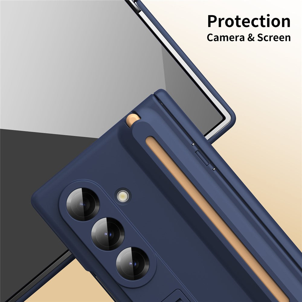 For Samsung Galaxy Z Fold7 5G Kickstand Phone Case with Tempered Glass Screen Protector and Stylus Pen - Sapphire