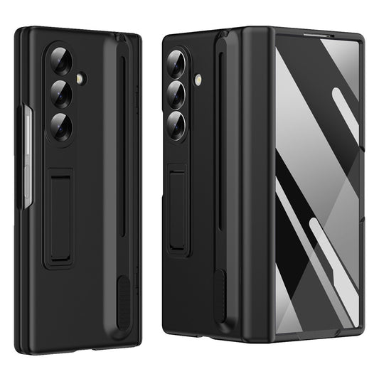 For Samsung Galaxy Z Fold7 5G Kickstand Phone Case with Tempered Glass Screen Protector and Stylus Pen - Black