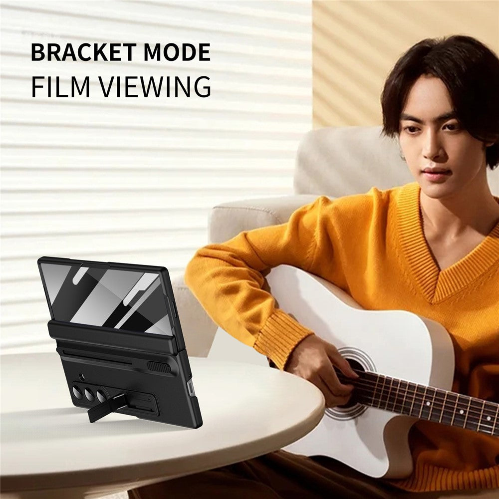 For Samsung Galaxy Z Fold7 5G Kickstand Phone Case with Tempered Glass Screen Protector and Stylus Pen - Black