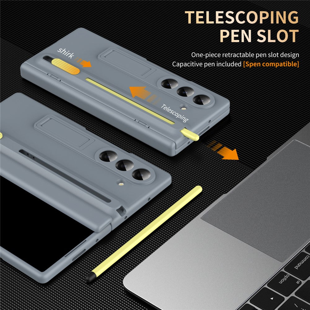 For Samsung Galaxy Z Fold7 5G Kickstand Phone Case with Tempered Glass Screen Protector and Stylus Pen - Grey