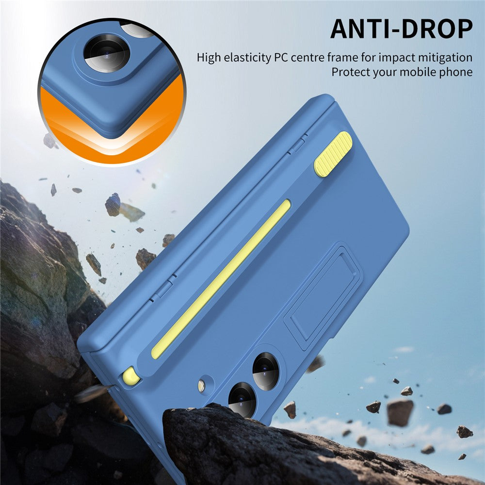 For Samsung Galaxy Z Fold7 5G Kickstand Phone Case with Tempered Glass Screen Protector and Stylus Pen - Sky Blue