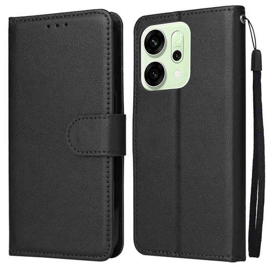 For Oppo Reno14 5G (Global) Case Wallet Stand View PU Leather Phone Cover with Wrist Strap - Black