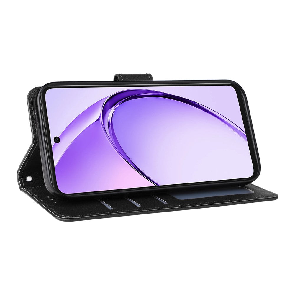 For Oppo Reno14 5G (Global) Case Wallet Stand View PU Leather Phone Cover with Wrist Strap - Black