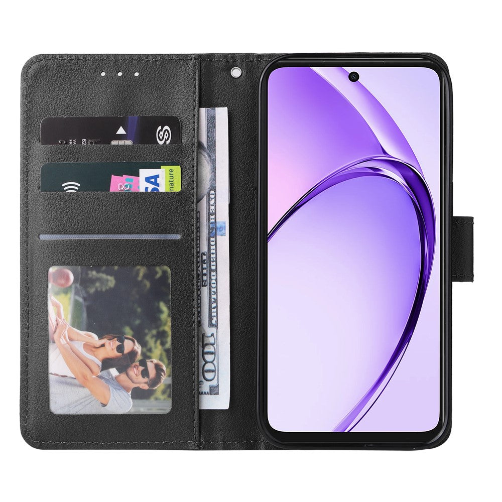 For Oppo Reno14 5G (Global) Case Wallet Stand View PU Leather Phone Cover with Wrist Strap - Black