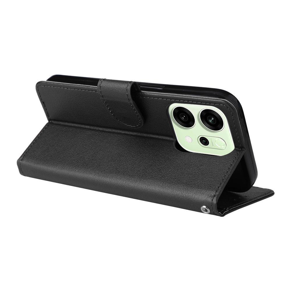 For Oppo Reno14 5G (Global) Case Wallet Stand View PU Leather Phone Cover with Wrist Strap - Black