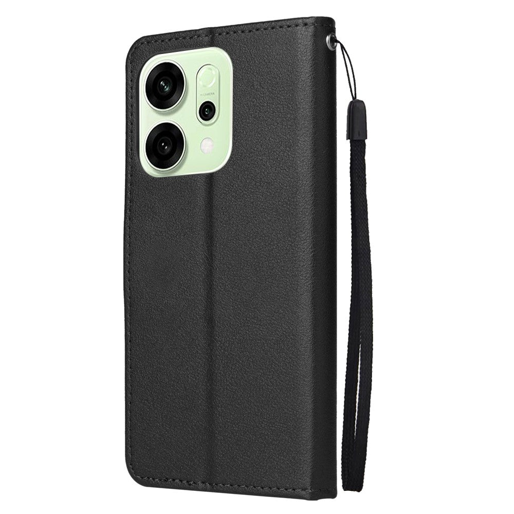 For Oppo Reno14 5G (Global) Case Wallet Stand View PU Leather Phone Cover with Wrist Strap - Black