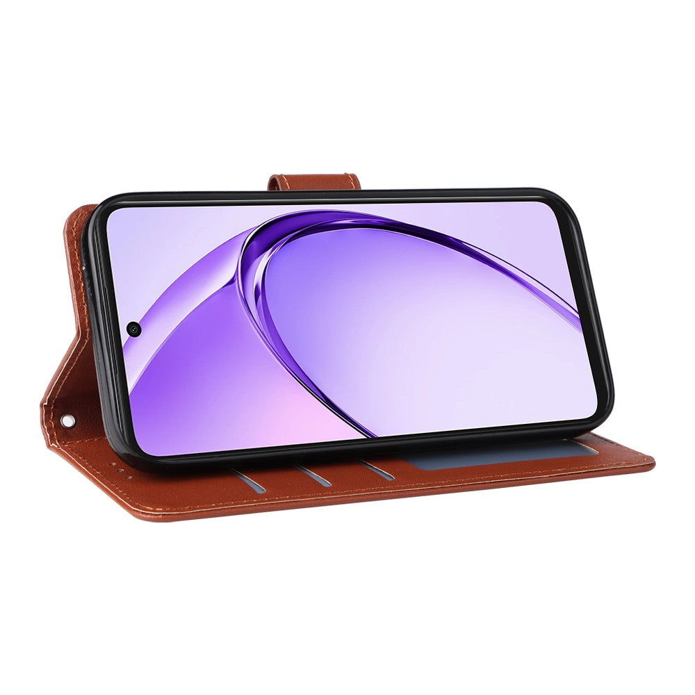 For Oppo Reno14 5G (Global) Case Wallet Stand View PU Leather Phone Cover with Wrist Strap - Brown