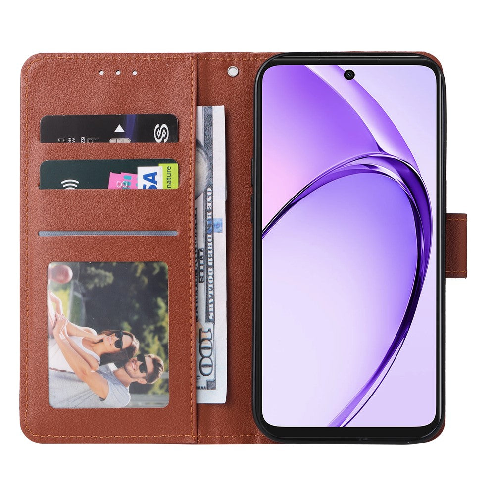 For Oppo Reno14 5G (Global) Case Wallet Stand View PU Leather Phone Cover with Wrist Strap - Brown