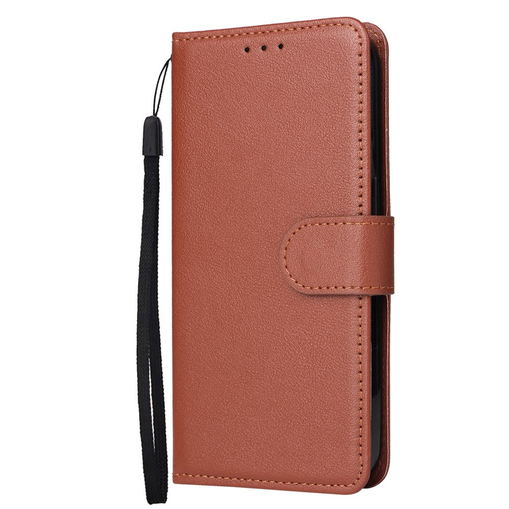For Oppo Reno14 5G (Global) Case Wallet Stand View PU Leather Phone Cover with Wrist Strap - Brown