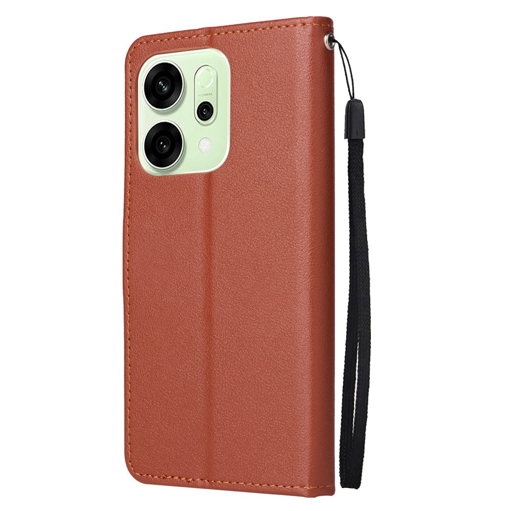 For Oppo Reno14 5G (Global) Case Wallet Stand View PU Leather Phone Cover with Wrist Strap - Brown