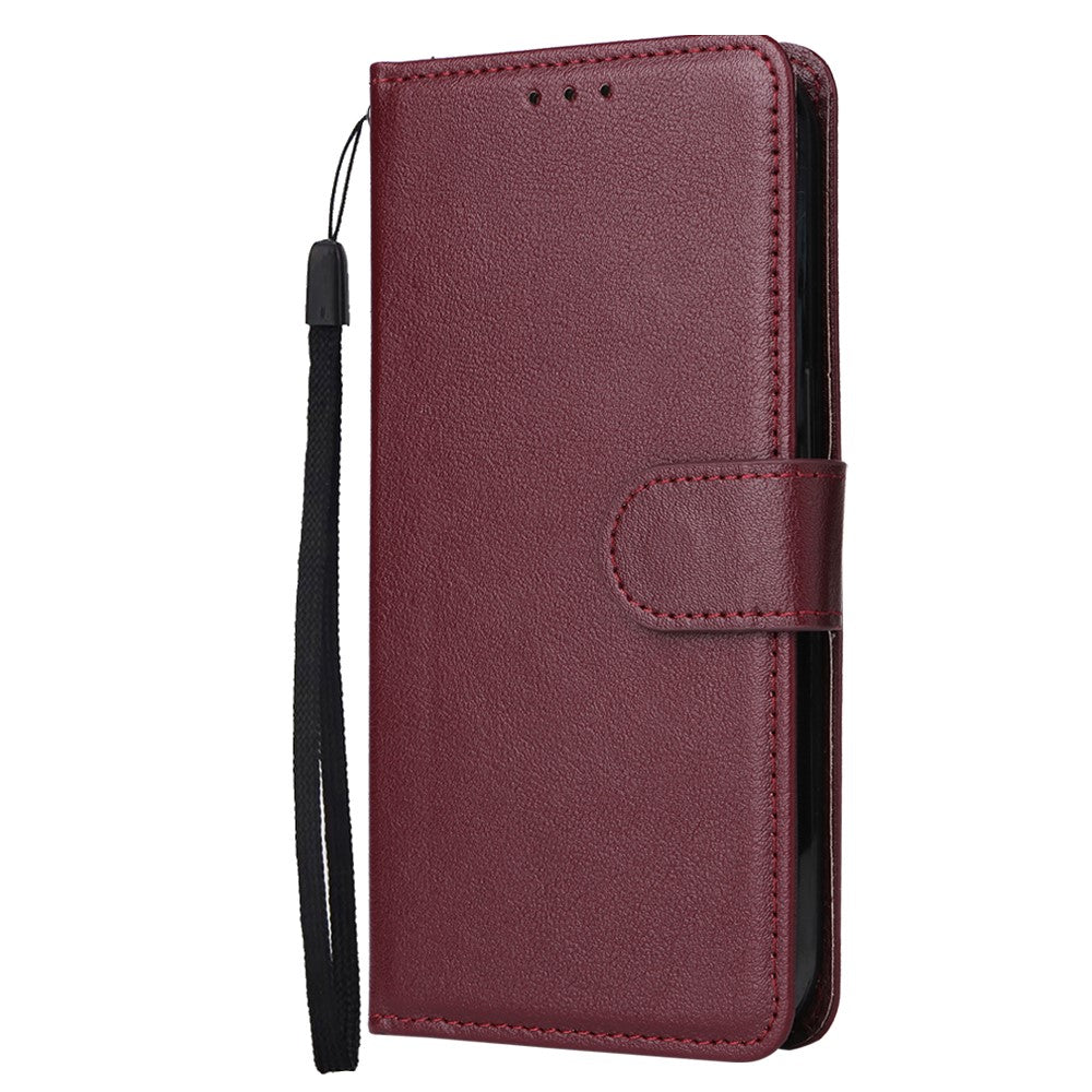 For Oppo Reno14 5G (Global) Case Wallet Stand View PU Leather Phone Cover with Wrist Strap - Wine Red