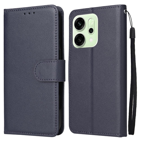 For Oppo Reno14 5G (Global) Case Wallet Stand View PU Leather Phone Cover with Wrist Strap - Blue