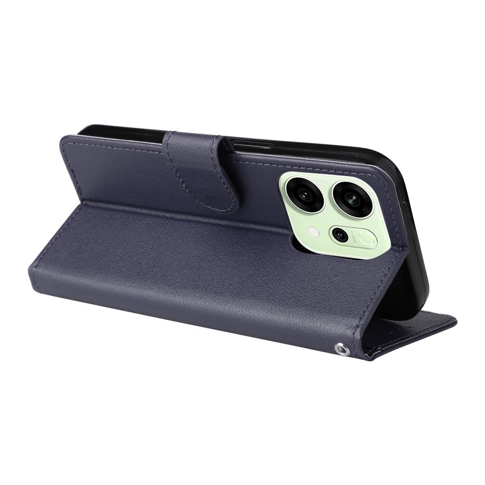 For Oppo Reno14 5G (Global) Case Wallet Stand View PU Leather Phone Cover with Wrist Strap - Blue