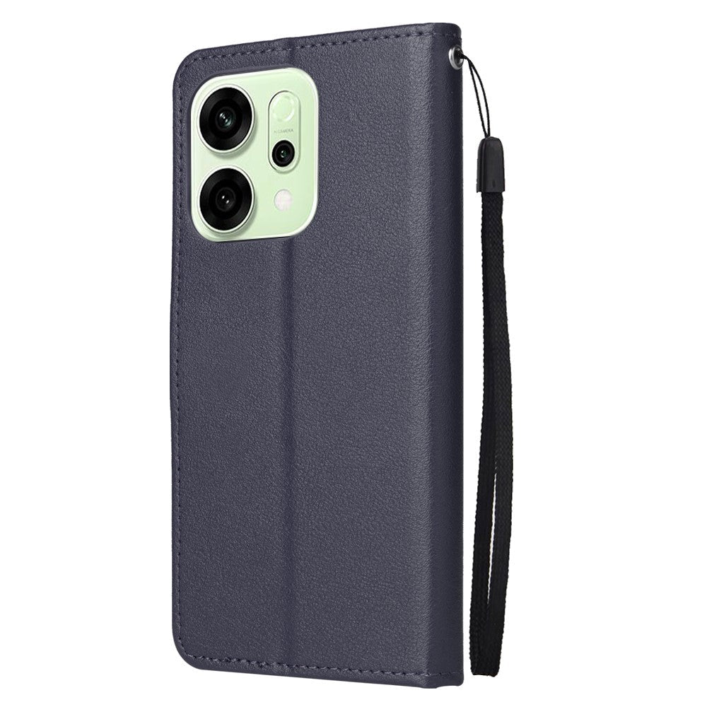 For Oppo Reno14 5G (Global) Case Wallet Stand View PU Leather Phone Cover with Wrist Strap - Blue