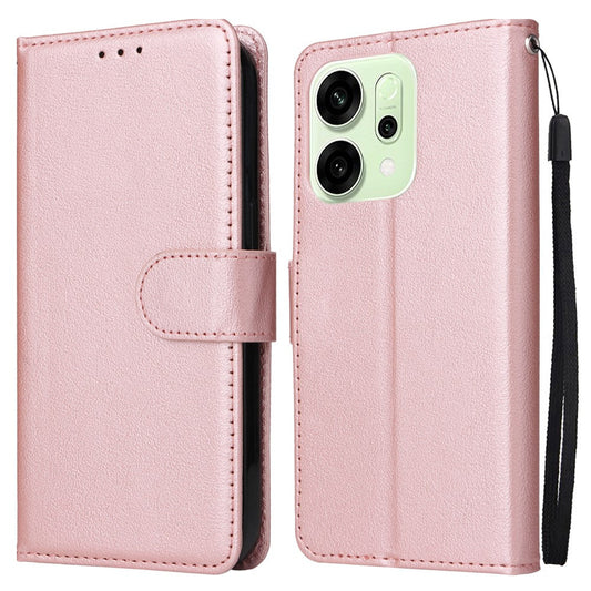 For Oppo Reno14 5G (Global) Case Wallet Stand View PU Leather Phone Cover with Wrist Strap - Rose Gold