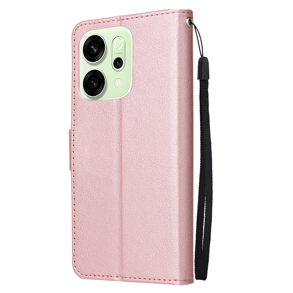 For Oppo Reno14 5G (Global) Case Wallet Stand View PU Leather Phone Cover with Wrist Strap - Rose Gold
