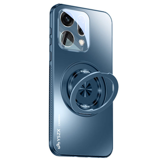 For Oppo Reno14 5G (Global) Magnetic Case Rotating Kickstand PC + TPU Heat Dissipation Phone Cover with Lens Protection - Navy Blue