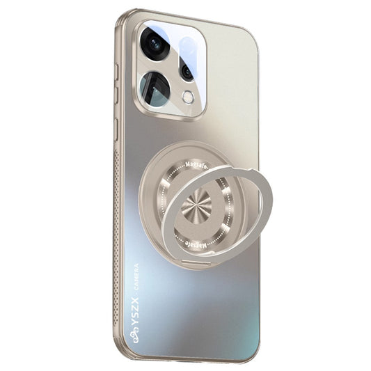 For Oppo Reno14 5G (Global) Magnetic Case Rotating Kickstand PC + TPU Heat Dissipation Phone Cover with Lens Protection - Titanium