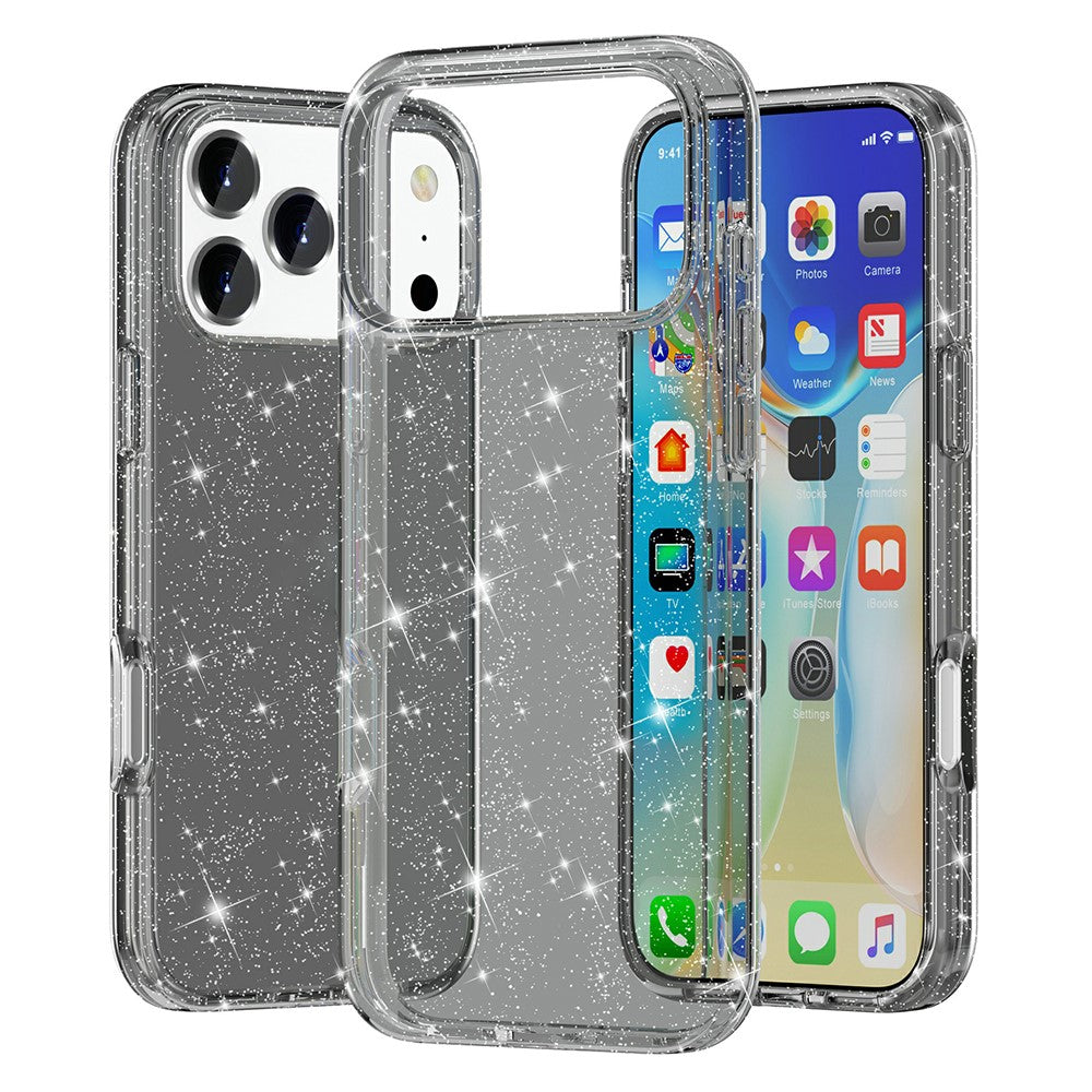For iPhone 17 Pro Max Case Sparkly Powder Glitter Shiny Soft TPU + Hard PC Back Cover - Black
