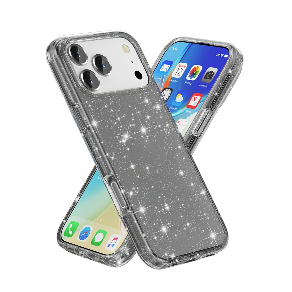 For iPhone 17 Pro Max Case Sparkly Powder Glitter Shiny Soft TPU + Hard PC Back Cover - Black