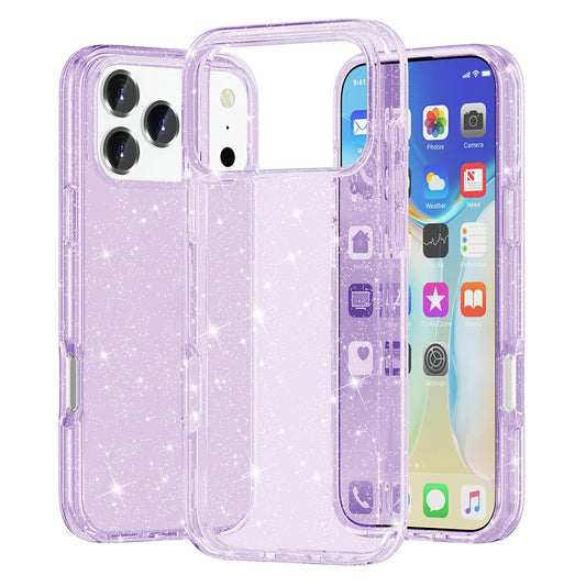 For iPhone 17 Pro Max Case Sparkly Powder Glitter Shiny Soft TPU + Hard PC Back Cover - Purple