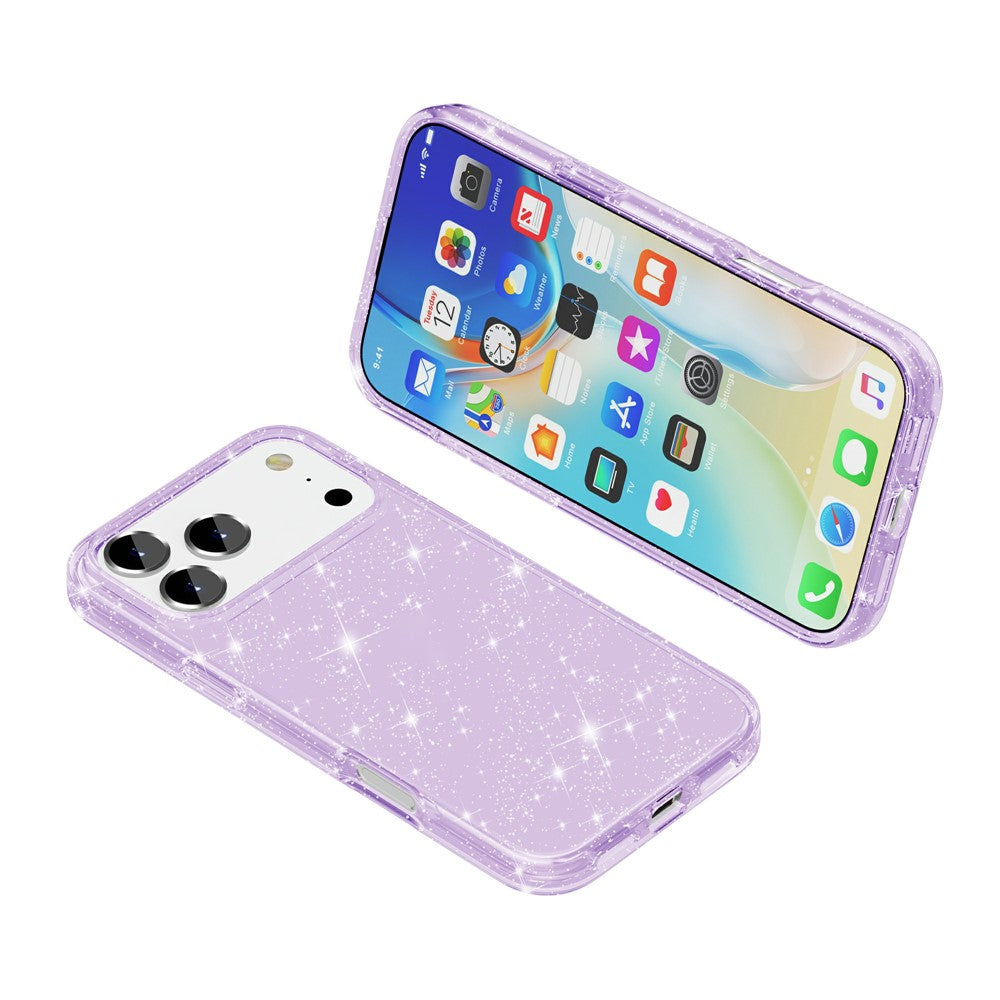 For iPhone 17 Pro Max Case Sparkly Powder Glitter Shiny Soft TPU + Hard PC Back Cover - Purple