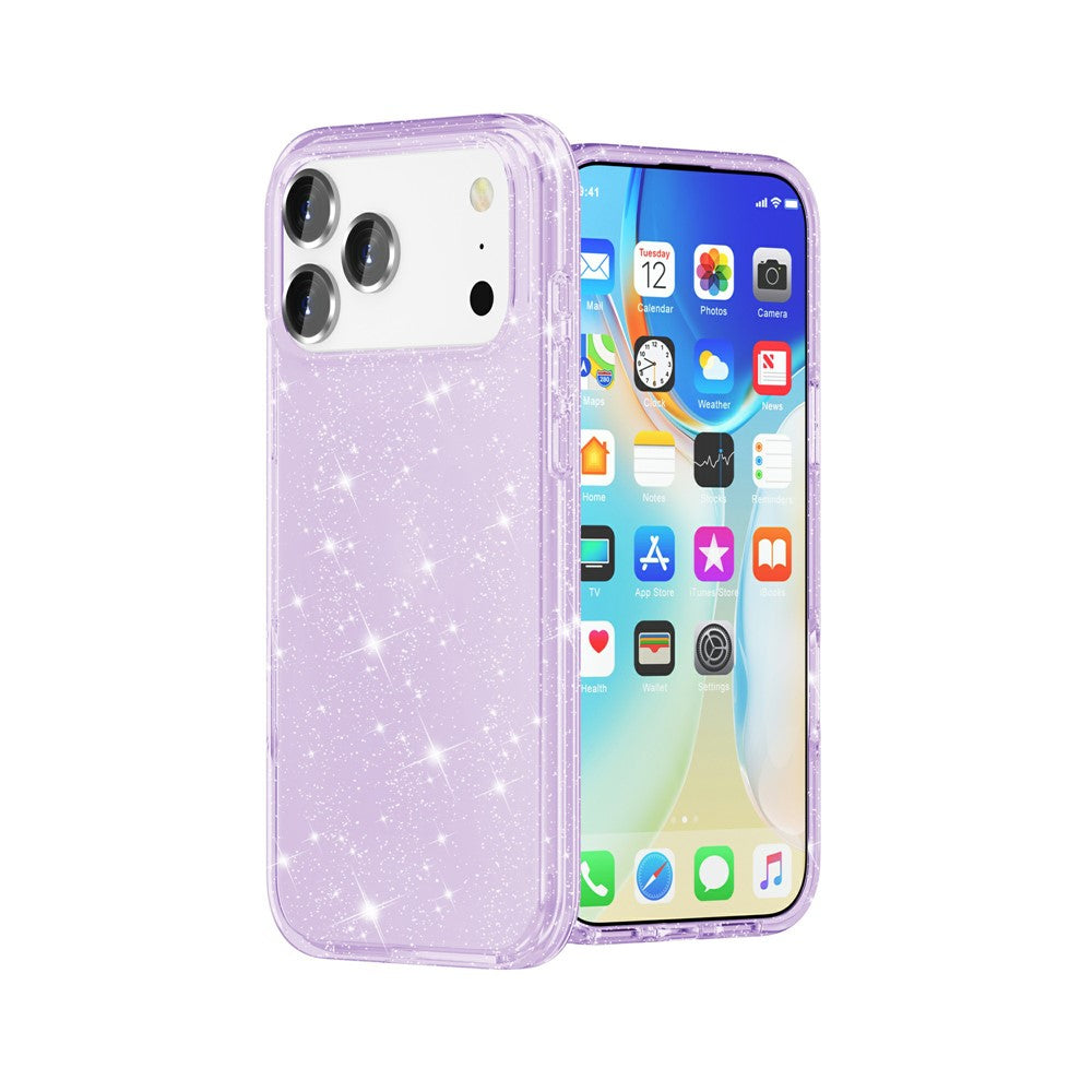 For iPhone 17 Pro Max Case Sparkly Powder Glitter Shiny Soft TPU + Hard PC Back Cover - Purple