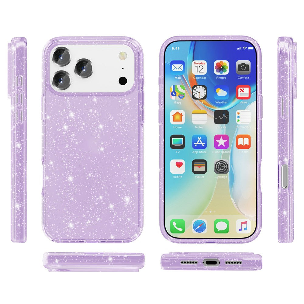 For iPhone 17 Pro Max Case Sparkly Powder Glitter Shiny Soft TPU + Hard PC Back Cover - Purple