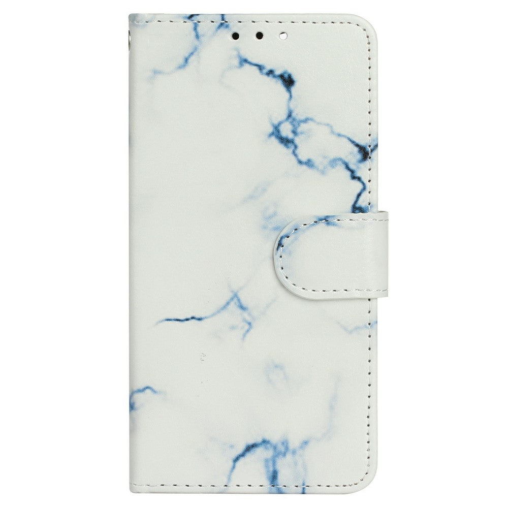 For iPhone 17 Pro Max Stand Case Marble Painted Folio Flip Leather Wallet Phone Cover - White Marble