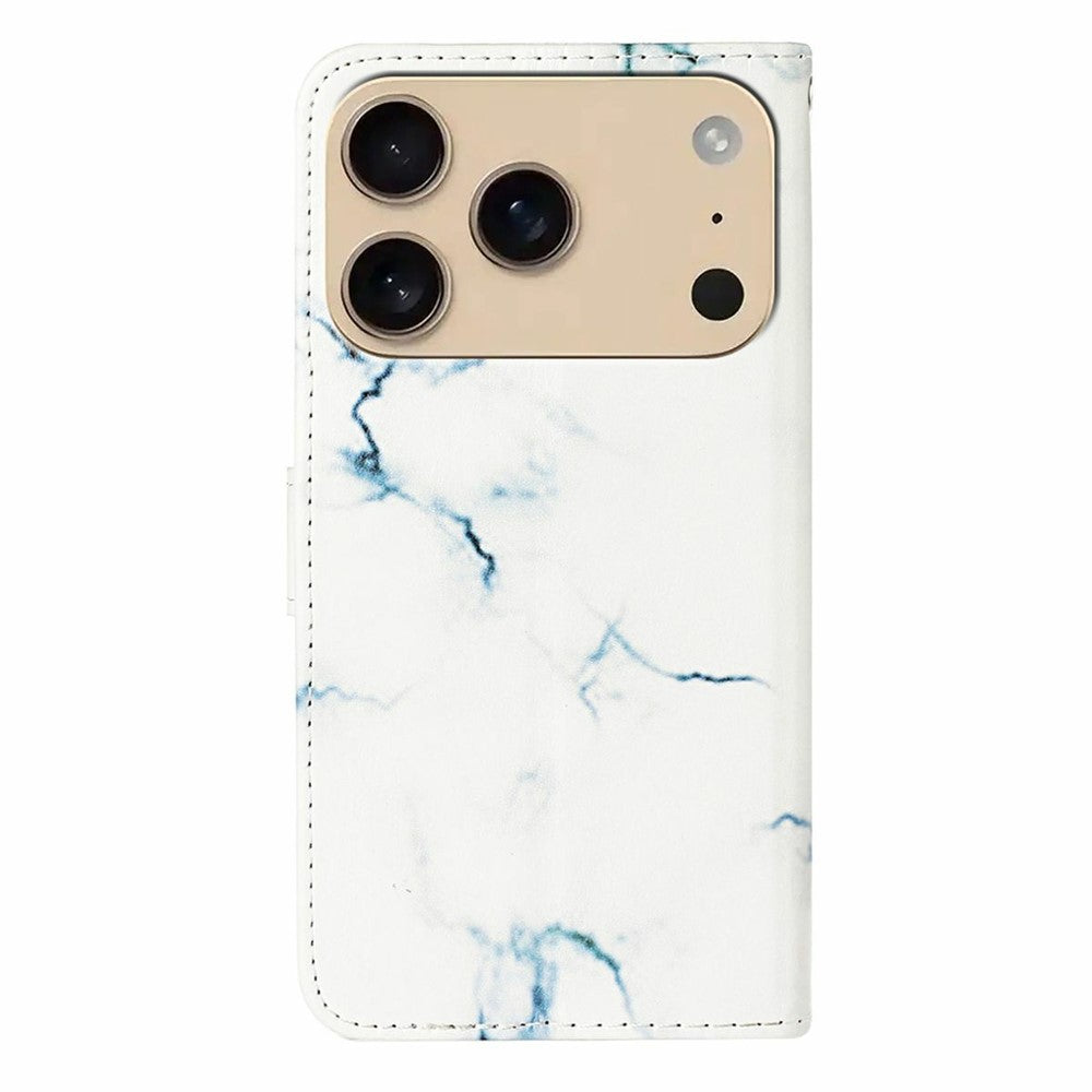 For iPhone 17 Pro Max Stand Case Marble Painted Folio Flip Leather Wallet Phone Cover - White Marble