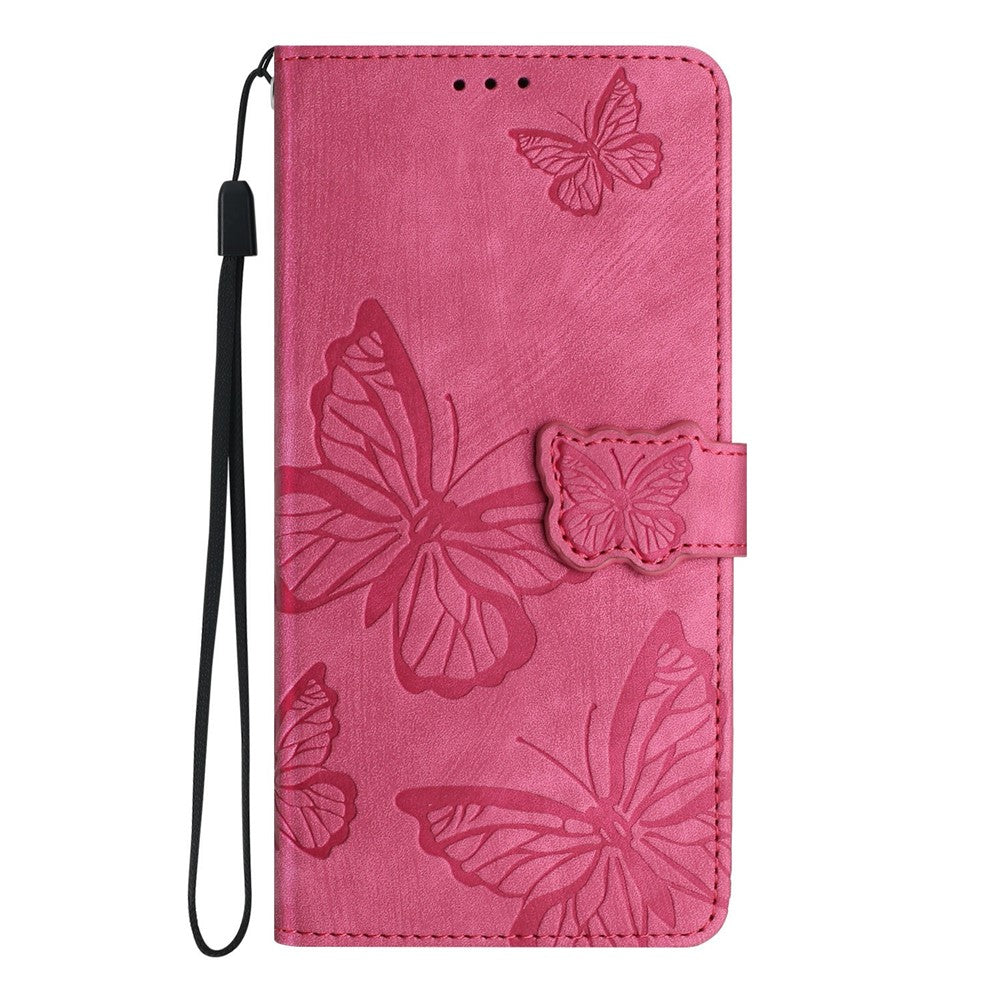For iPhone 17 Pro Max Case Butterfly Design Flip Wallet Leather Phone Cover Skin-Touch - Rose