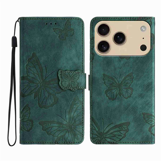 For iPhone 17 Pro Max Case Butterfly Design Flip Wallet Leather Phone Cover Skin-Touch - Green
