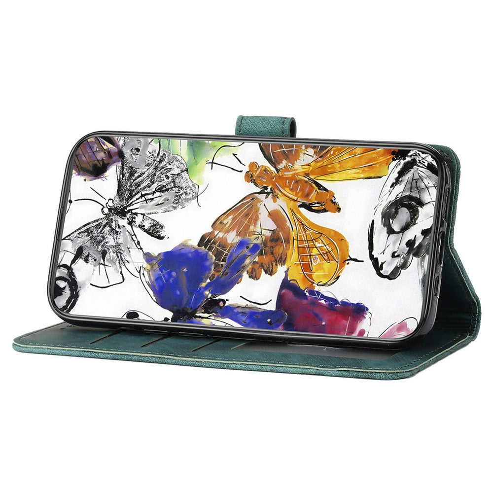 For iPhone 17 Pro Max Case Butterfly Design Flip Wallet Leather Phone Cover Skin-Touch - Green