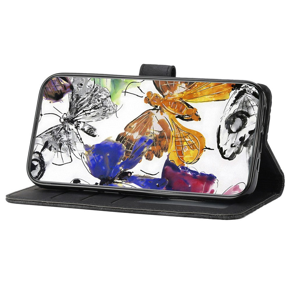 For iPhone 17 Pro Max Case Butterfly Design Flip Wallet Leather Phone Cover Skin-Touch - Black