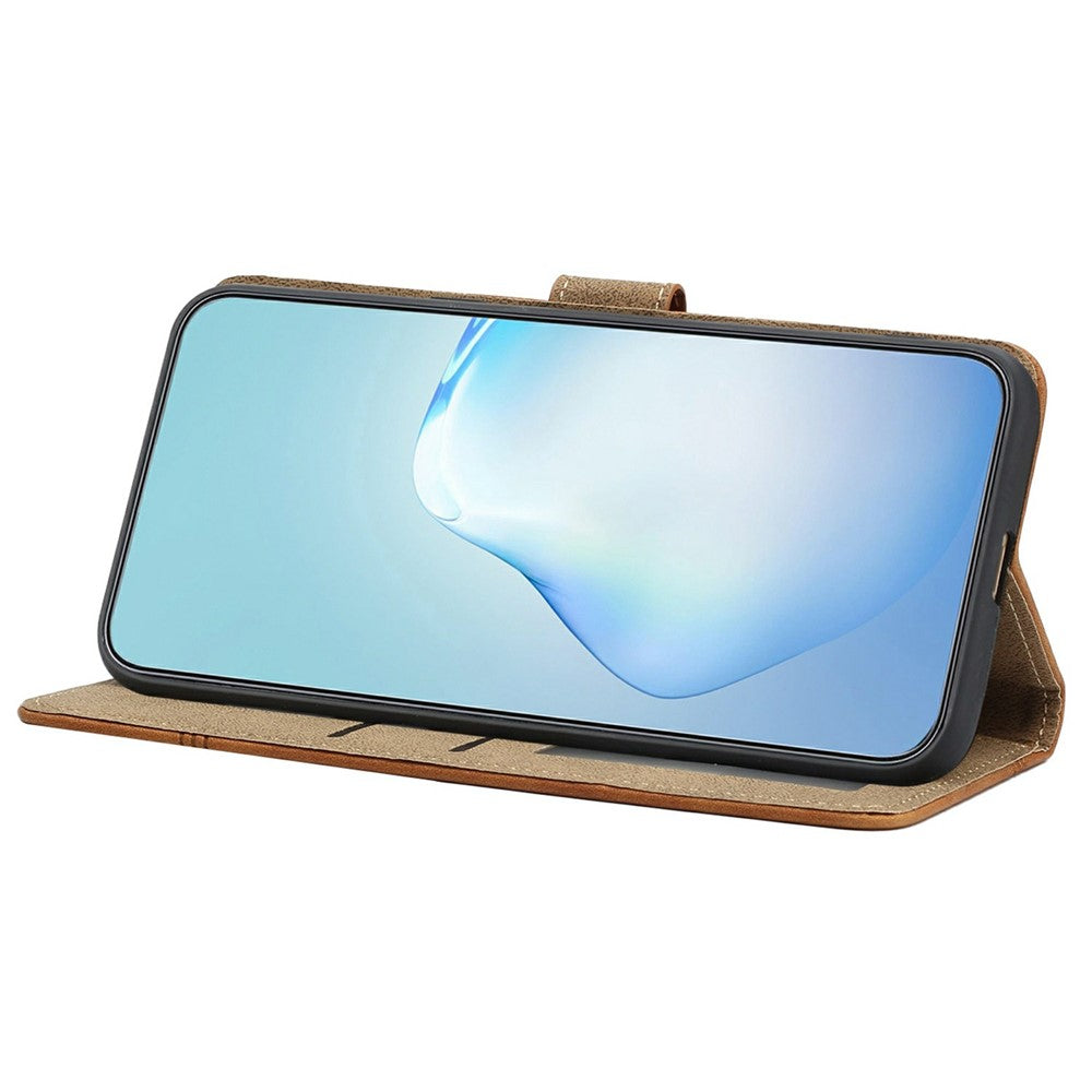 For iPhone 17 Pro Max Case Flip Leather Retro Phone Cover Lines Imprinted - Brown