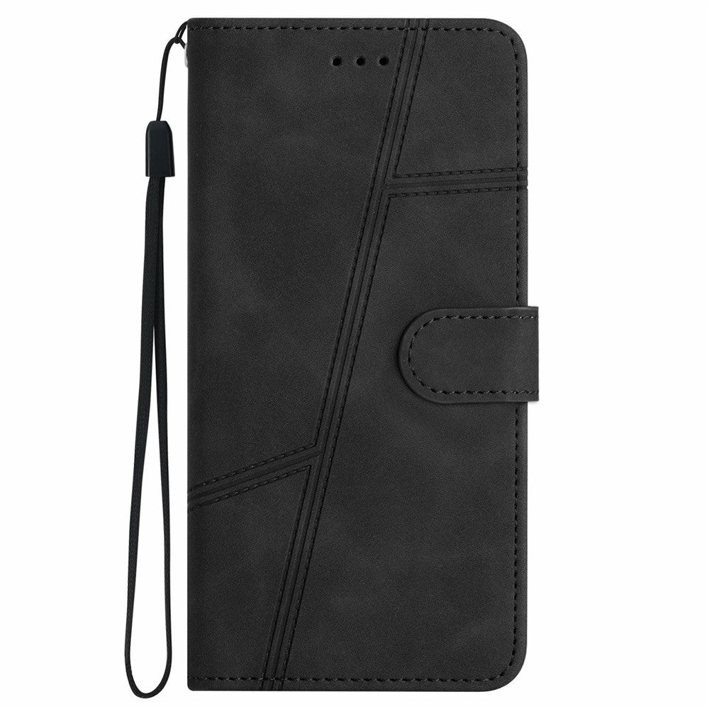 For iPhone 17 Pro Max Case Flip Leather Retro Phone Cover Lines Imprinted - Black
