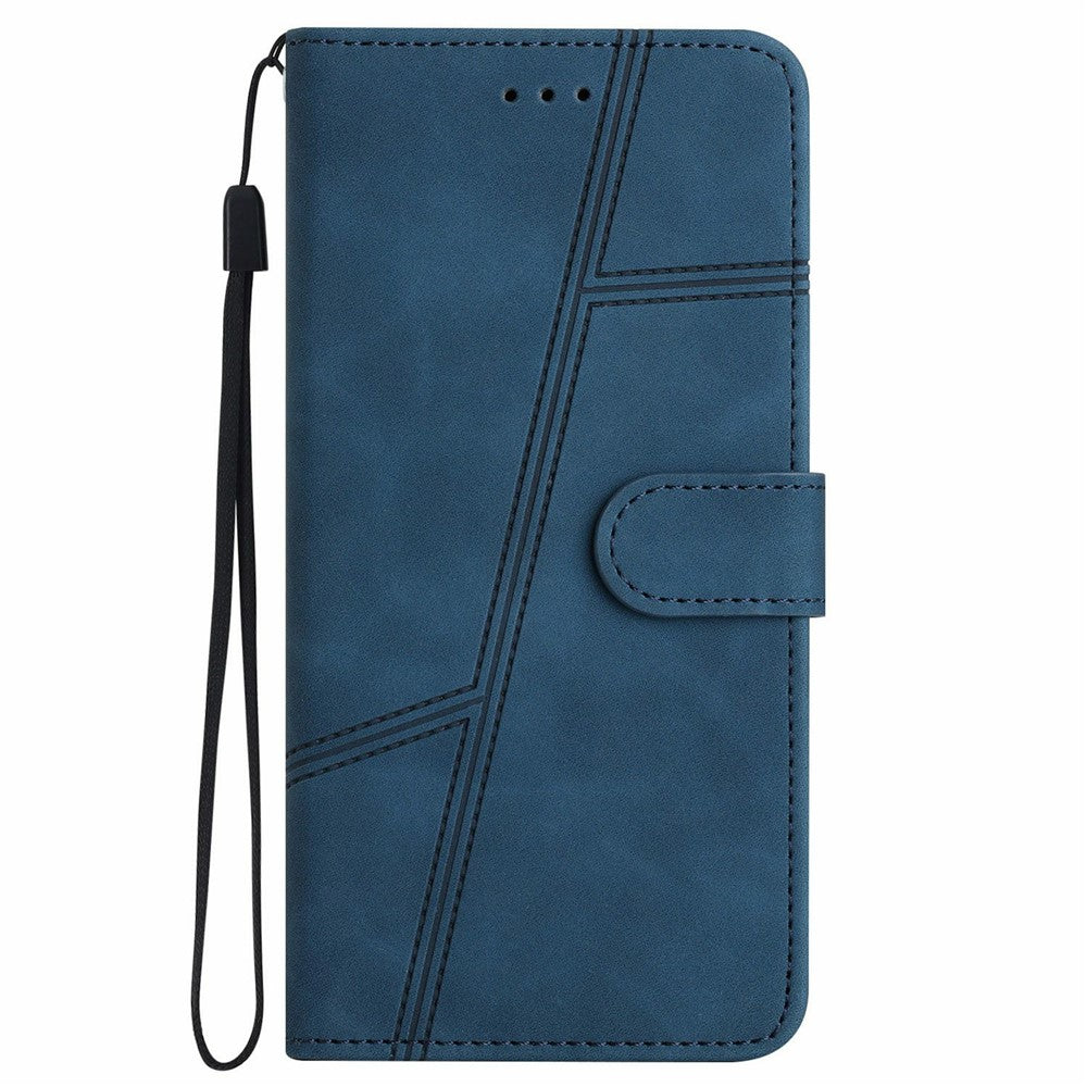 For iPhone 17 Pro Max Case Flip Leather Retro Phone Cover Lines Imprinted - Blue