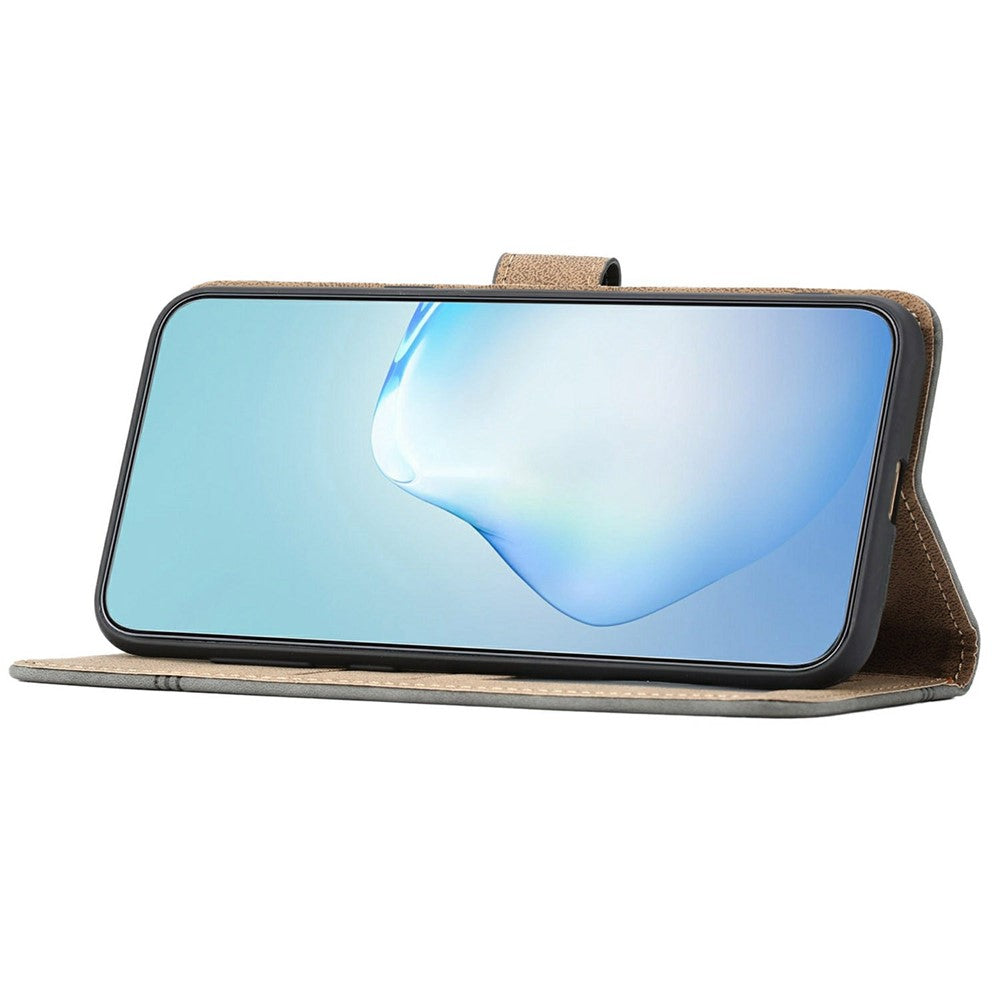 For iPhone 17 Pro Max Case Flip Leather Retro Phone Cover Lines Imprinted - Grey