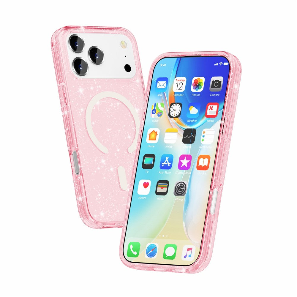 For iPhone 17 Pro Max Case Compatible with MagSafe Glitter Powder PC + TPU Phone Cover - Pink
