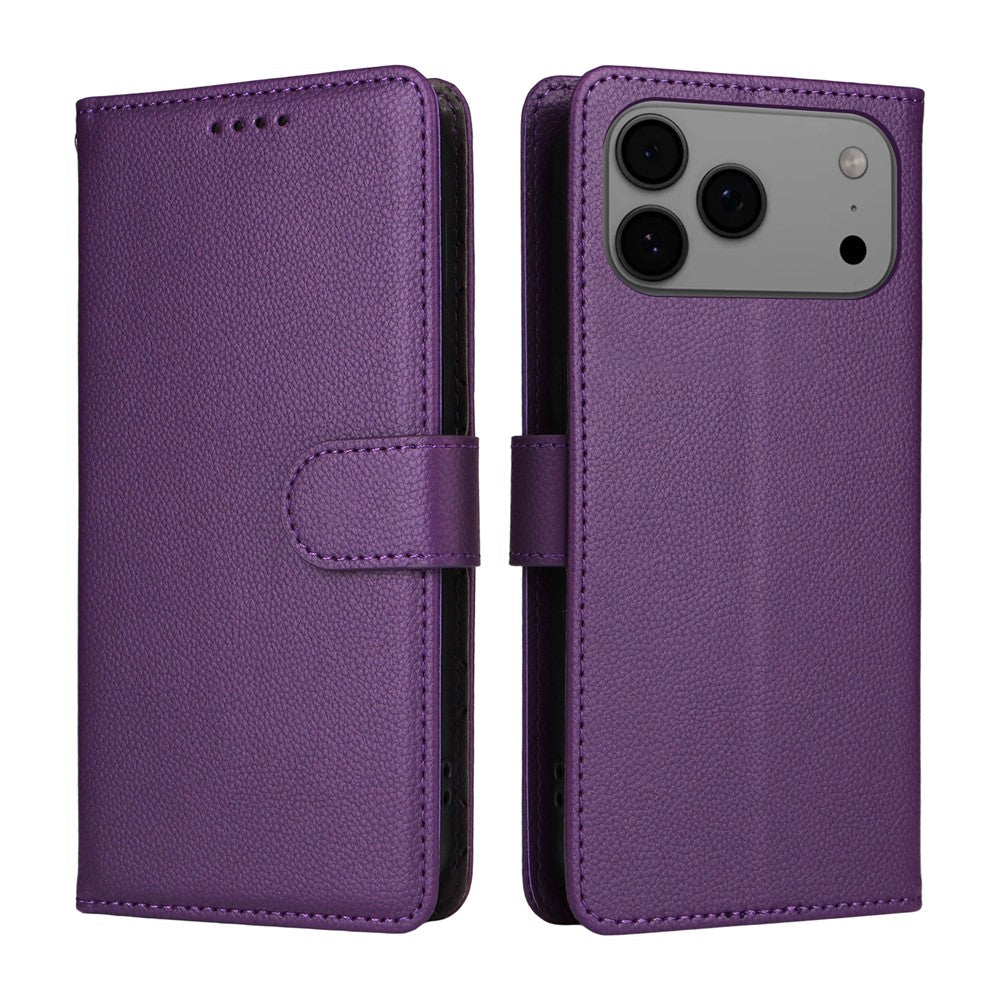 For iPhone 17 Pro Max Case RFID Blocking 3 Card Slots PU Leather Phone Cover with Wrist Strap - Purple