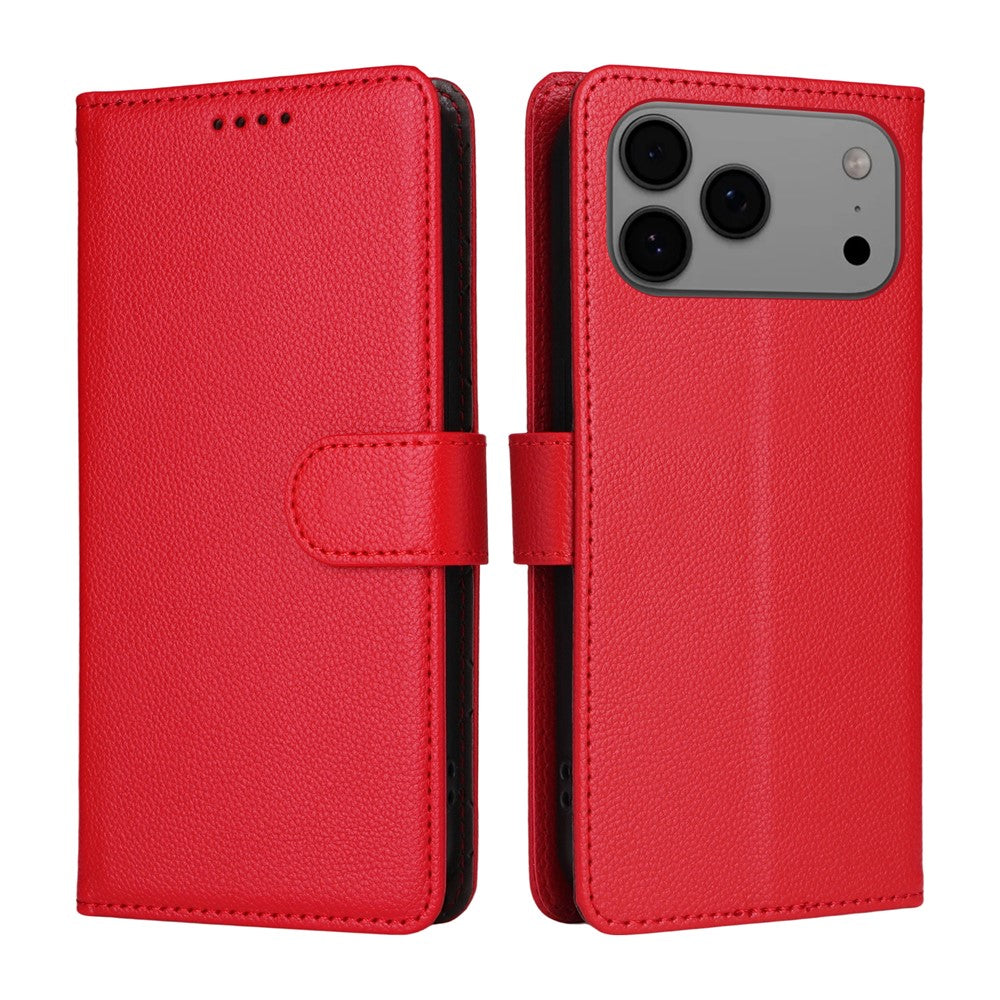 For iPhone 17 Pro Max Case RFID Blocking 3 Card Slots PU Leather Phone Cover with Wrist Strap - Red