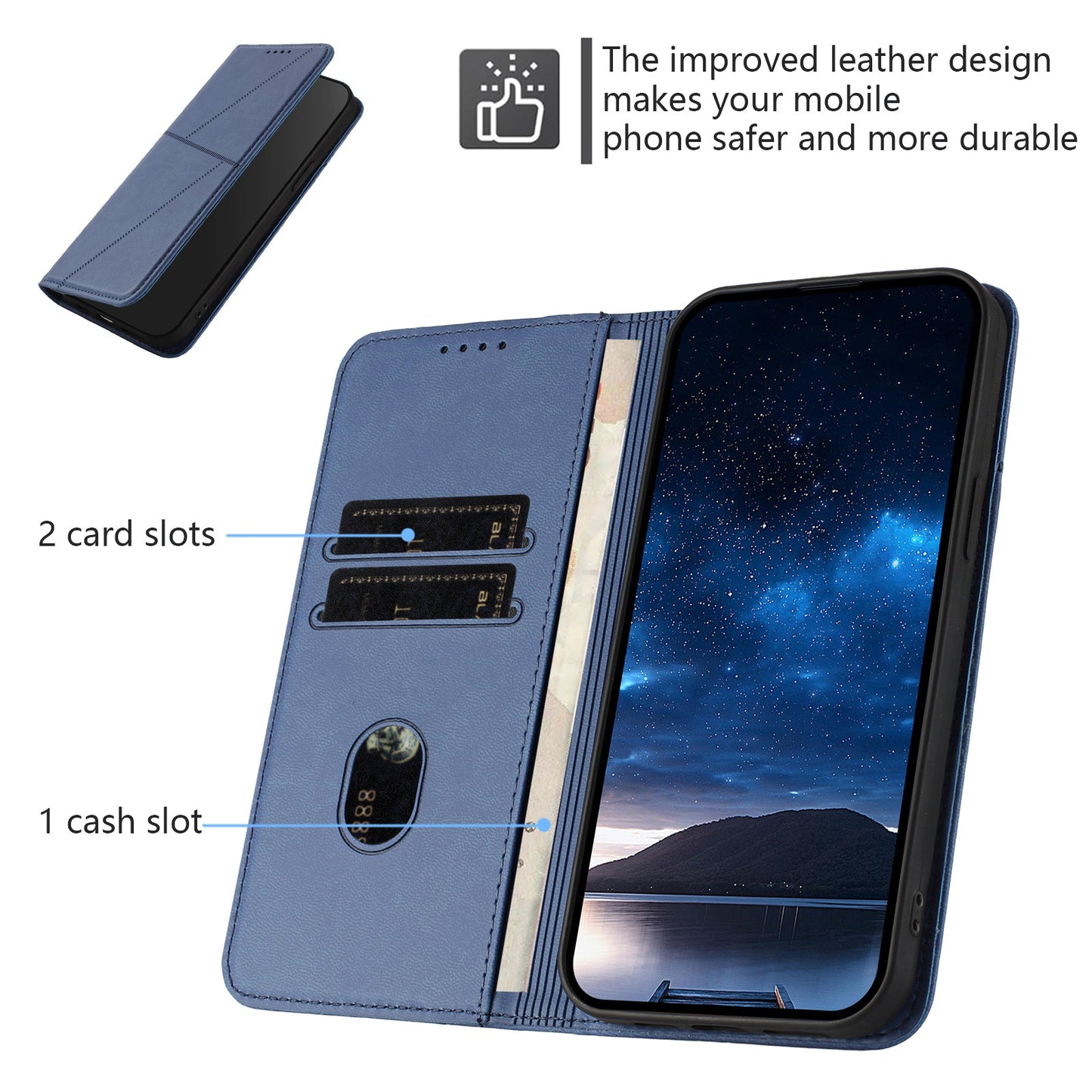 For Oppo Reno14 5G (China) / Oppo Reno14 5G (Global) Wallet Case Magnetic Closure Leather Flip Phone Cover with Stand - Royal Blue
