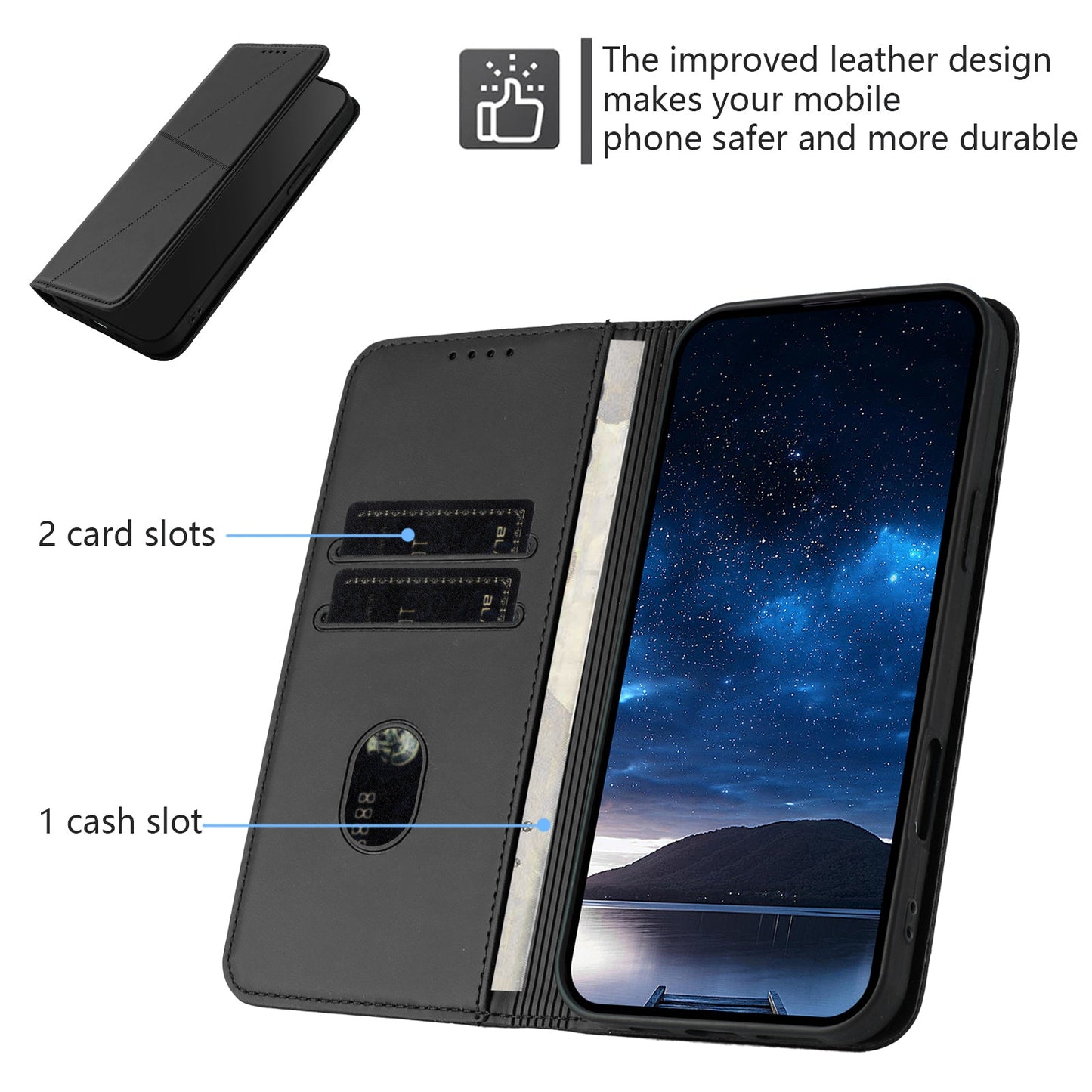 For Oppo Reno14 5G (China) / Oppo Reno14 5G (Global) Wallet Case Magnetic Closure Leather Flip Phone Cover with Stand - Black