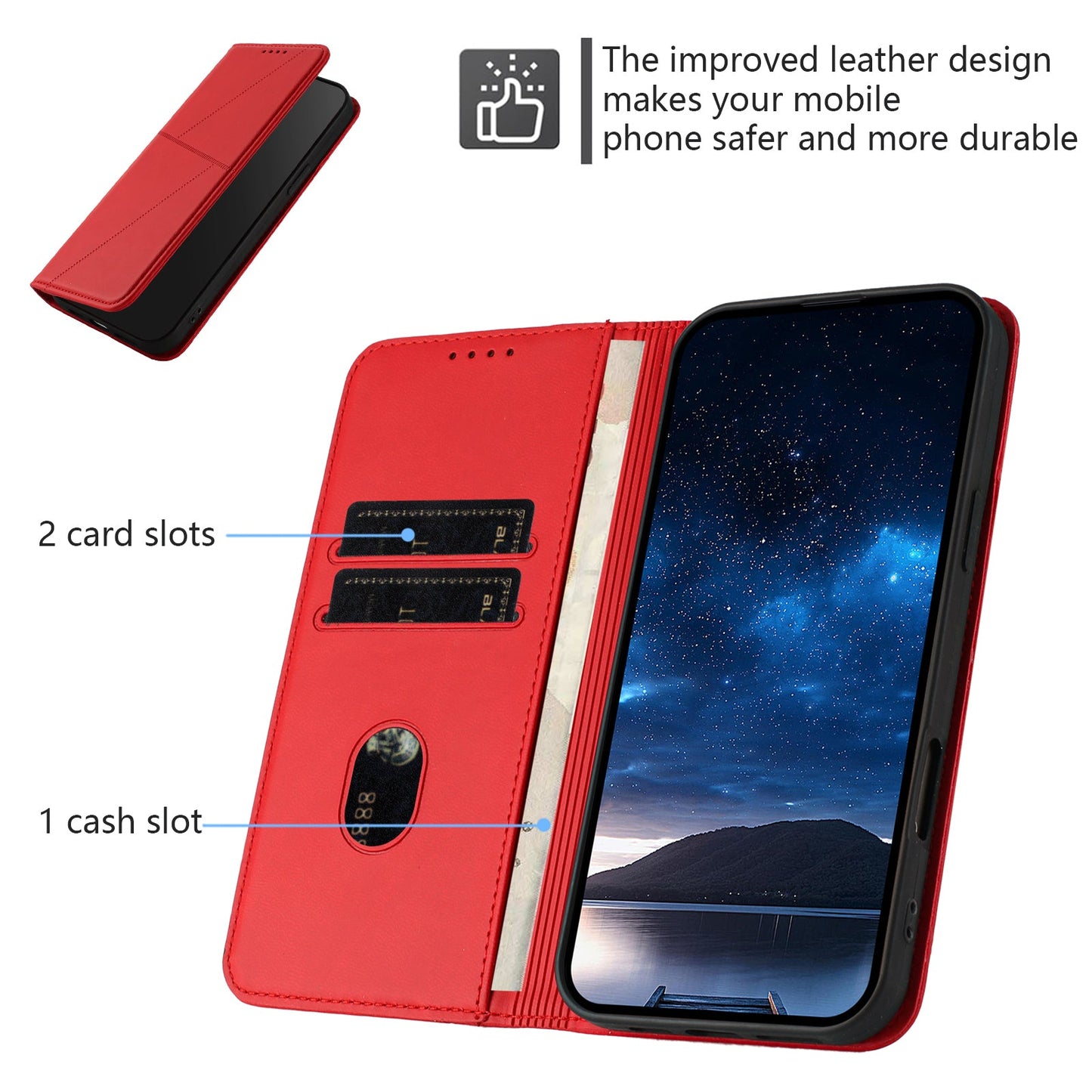 For Oppo Reno14 5G (China) / Oppo Reno14 5G (Global) Wallet Case Magnetic Closure Leather Flip Phone Cover with Stand - Red