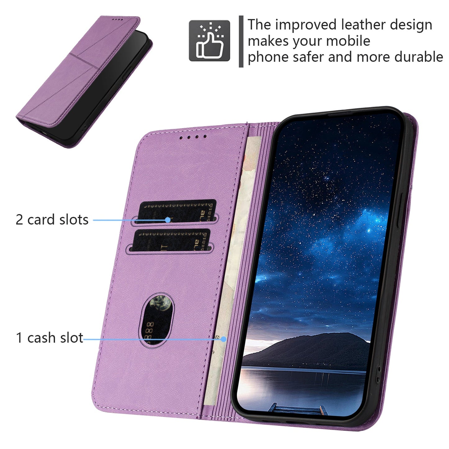 For Oppo Reno14 5G (China) / Oppo Reno14 5G (Global) Wallet Case Magnetic Closure Leather Flip Phone Cover with Stand - Purple