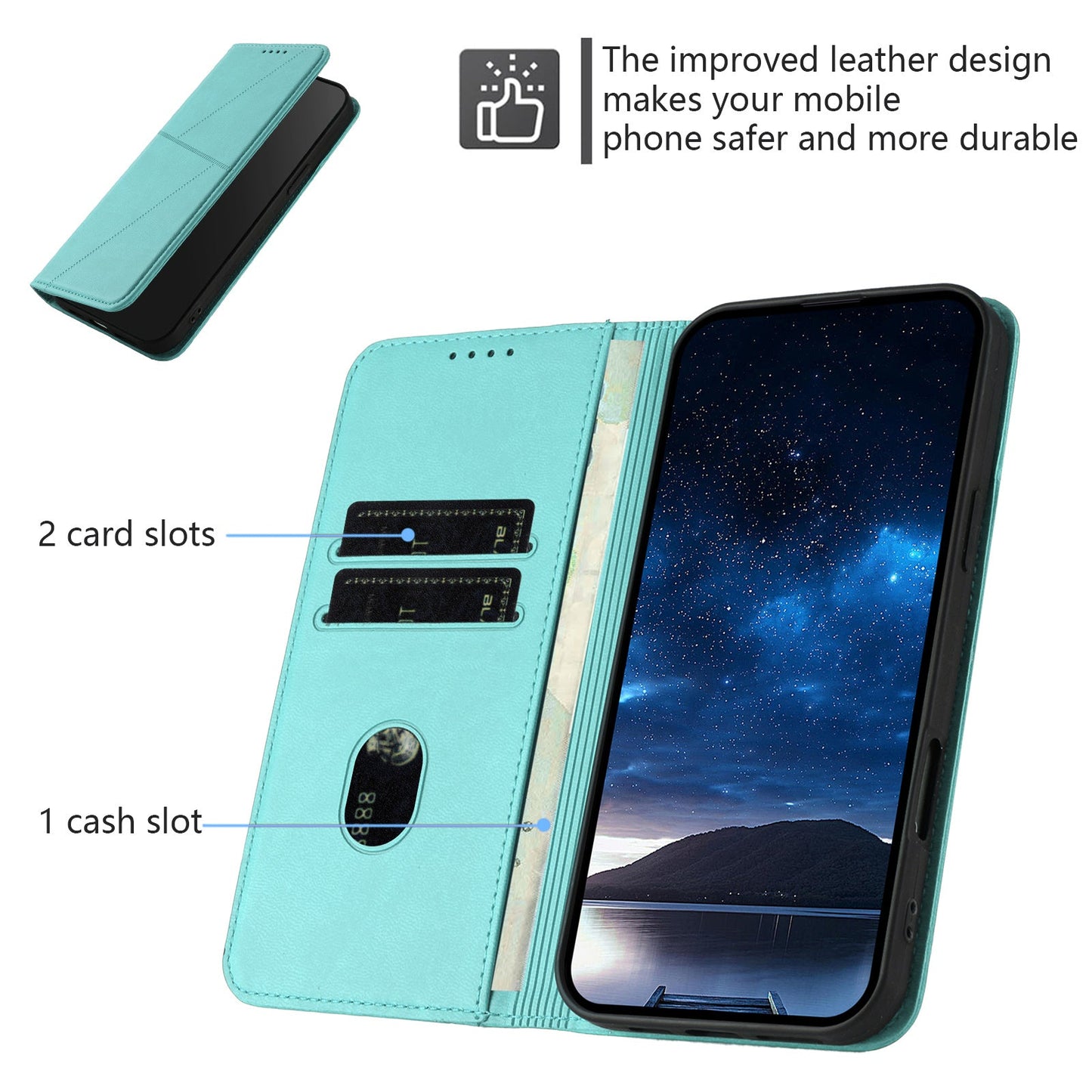 For Oppo Reno14 5G (China) / Oppo Reno14 5G (Global) Wallet Case Magnetic Closure Leather Flip Phone Cover with Stand - Light Blue