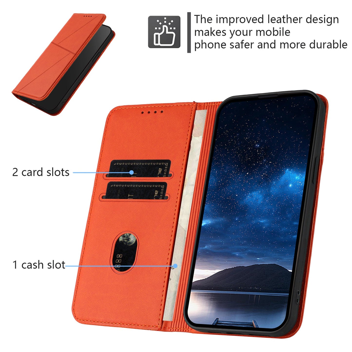 For Oppo Reno14 5G (China) / Oppo Reno14 5G (Global) Wallet Case Magnetic Closure Leather Flip Phone Cover with Stand - Orange