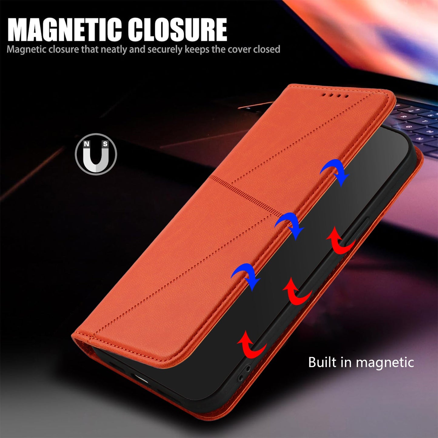 For Oppo Reno14 5G (China) / Oppo Reno14 5G (Global) Wallet Case Magnetic Closure Leather Flip Phone Cover with Stand - Orange